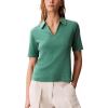 imageCalvin Klein Womens Johnny Collar Half Sleeve TopWild Green