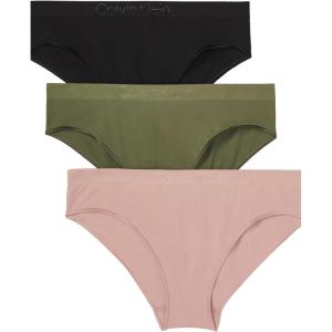 imageCalvin Klein Womens Bonded Flex Seamless 3pack Mid Rise BikiniBlackDeep Lichen GreenSubdued