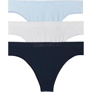 imageCalvin Klein Womens Bonded Flex Seamless 3pack Mid Rise ThongShoreline Breezy Blue Silver Haze