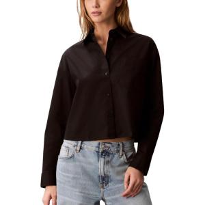 imageCalvin Klein Womens Cotton Poplin Cropped ShirtBlack