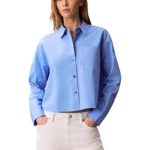 imageCalvin Klein Womens Cotton Poplin Cropped ShirtBlue Descent