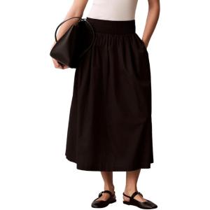 imageCalvin Klein Womens Cotton Poplin Smocked Waist Midi SkirtBlack