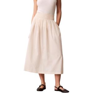 imageCalvin Klein Womens Cotton Poplin Smocked Waist Midi SkirtCalico Brown