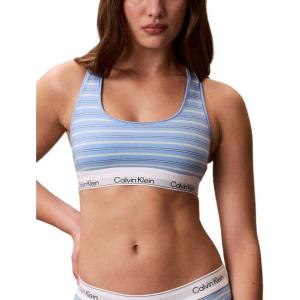 imageCalvin Klein Womens Icon Cotton Modal Unlined BralettePulse Stripe Blue Descent