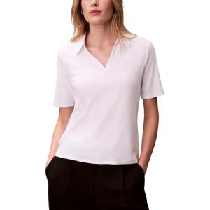imageCalvin Klein Womens Johnny Collar Half Sleeve TopBright White