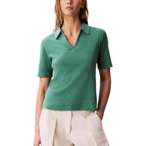 imageCalvin Klein Womens Johnny Collar Half Sleeve TopWild Green