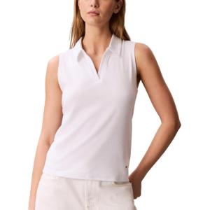 imageCalvin Klein Womens Johnny Collar Sleeveless TopBright White