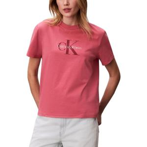 imageCalvin Klein Womens Monogram Logo Crewneck TShirtBrilliant Pink