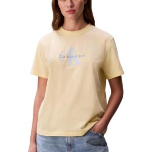 imageCalvin Klein Womens Monogram Logo Crewneck TShirtFrench Vanilla
