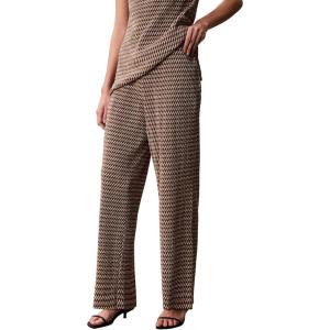 imageCalvin Klein Womens Printed Plisse Wide Leg PantsBrown Ladder Print