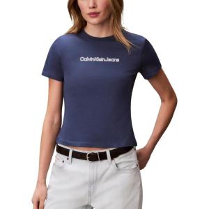 imageCalvin Klein Womens Slim Fit Cotton Modal Monogram TeeDark Denim