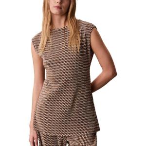 imageCalvin Klein womens Printed Plisse Boat Neck TunicBrown Ladder Print