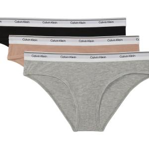 imageCalvin Klein Womens Balance Cotton Stretch Bikini Panties 3 PackBlackGrey HeatherCedar