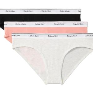 imageCalvin Klein Womens Balance Cotton Stretch Bikini Panties 3 PackBlackSnow HeatherCoral Almond