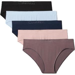 imageCalvin Klein Womens Bonded Flex Seamless Bikini Panties 5 PackShoreline Subdued Black Breezy Blue Sparrow