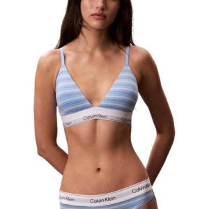 imageCalvin Klein Womens Icon Cotton Modal Lightly Lined Triangle BralettePulse Stripe Blue Descent