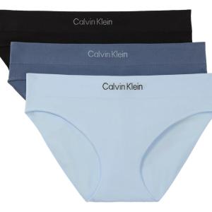 imageCalvin Klein Womens Microfiber Seamless Rib Bikini Panties 3 PackBlack Ice Water Scorched Denim