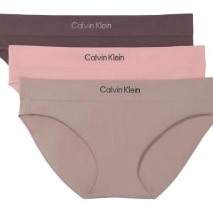 imageCalvin Klein Womens Microfiber Seamless Rib Bikini Panties 3 PackSparrow Fresh Taupe Powder Pink