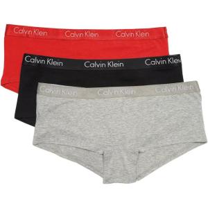 imageCalvin Klein Womens Motive Cotton Boyshort Panties 3 PackBlackHeather GreyRed 020