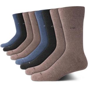 imageCalvin Klein Mens Dress Socks  8 Pack Cotton Blend Cushioned Work Crew Socks for Men for Casual Business amp Formal WearBrown Multi