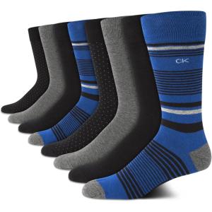 imageCalvin Klein Mens Dress Socks  8 Pack Soft Cotton Blend Work Crew Socks for Men for Casual Business amp Formal WearBlue Stripe Multi